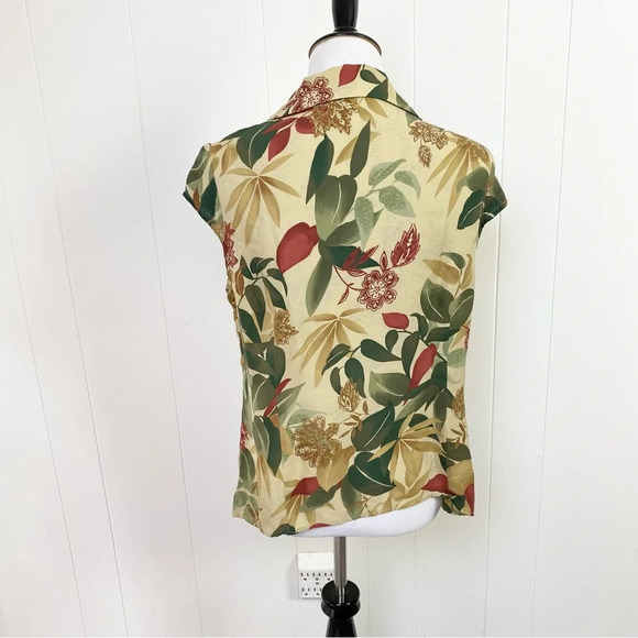 Kate Hill 2 Pc Silk Skirt Set Sz 14 Button Down Top Green Beige Floral Lined - Picture 5 of 16